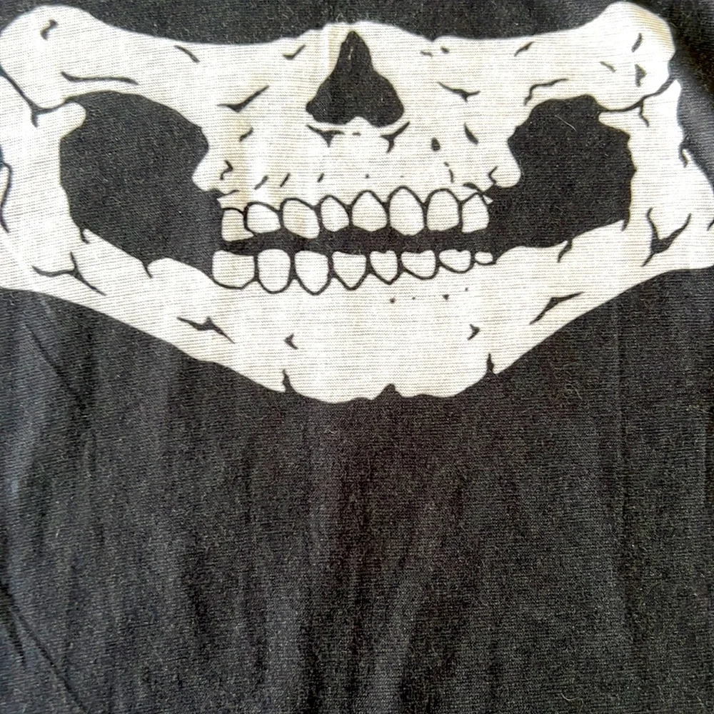 NWOT Black Motorcycle Wind collar headgear, White skull bones mouth, 18”x 17”